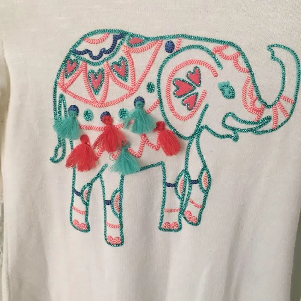 Self Esteem Boho Bell Sleeve with Embroidered Elephant Pattern Blouse in Size XS